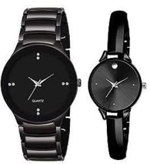 Black Diamond Dial Men and Women Couple Combo Watches Pack of 2