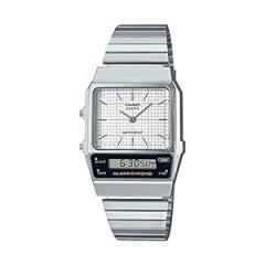 Casio Analog Digital White Dial Unisex's Watch AQ 800E 7ADF Stainless Steel, Silver Strap