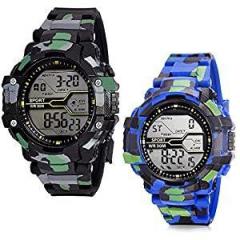 Digital Boys and Men Watch Multicolored Dial Black & Blue Colored Strap Pack of 2