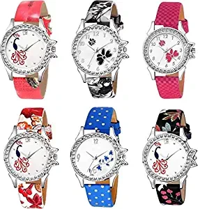 Analogue Multi Colour Round Dial Girl's and Women's Watch 8066 Combo Pack of 6
