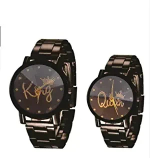 Analogue Quartz Movement Black Color King and Queen Couple Combo Watch for Men and Women and Girls and Boys Chain