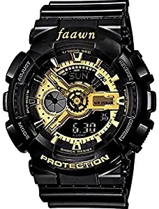 Analogue + Digital Multi Functional Stainless Steel Dual Time Outdoor Golden Dial Sports Watch for Mens and Boys