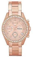Fossil Chronograph Rose Gold Dial Women Watch ES3352 Stainless Steel, Rose Gold Strap