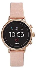 Women's Gen 4 Venture HR Heart Rate Stainless Steel and Leather Touchscreen Smartwatch, Color: Rose Gold, Pink Model: FTW6015