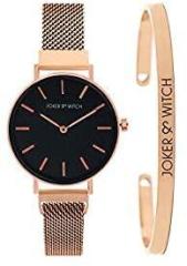 Joker & Witch Casual Analog Women's Watch Black Dial Rose Gold Colored Strap