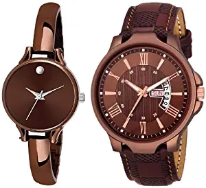 Analogue Round Brown Dial Men's & Women's Couple Watch Combo W246 236BR