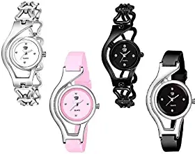 Black & White Color Diamond Studded Dial Analog Watch for Girls and Women Combo of 4