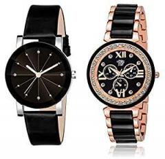 SWADESI STUFF Embellished & Studded Dial Analogue Black Dial Girls Watch Black Dial Black Colored Strap Pack of 2