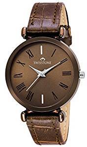 SWISSTONE Brown Leather Strap Analogue Display Women's Wrist Watch