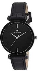 SWISSTONE CK312 Black Leather Strap Wrist Watch for Women